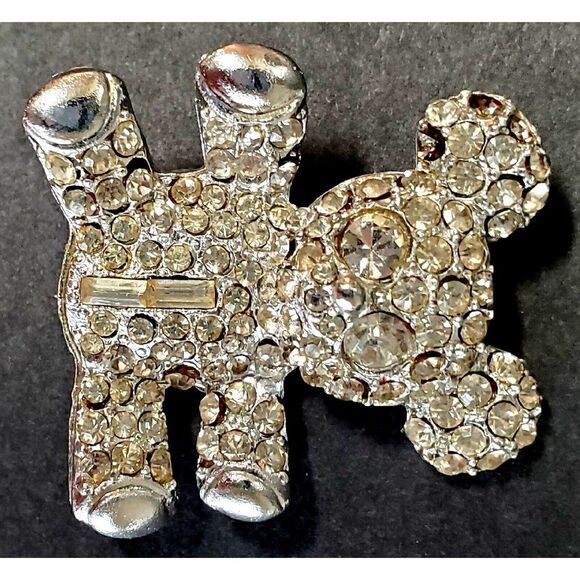 VTG Brooch Teddy Bear Rhinestone Silver Tone Bling Crystal Pin Sparkle Shine Pin - Picture 3 of 11